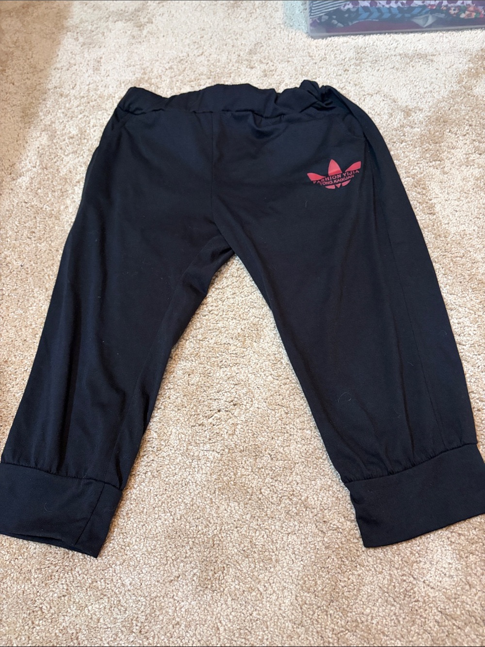 Black Kids Stretch Capri Bottoms with Red Logo, feels like Small size